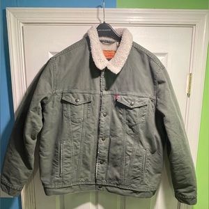 Levi Strauss Sherpa lined army green denim jacket- Size XL